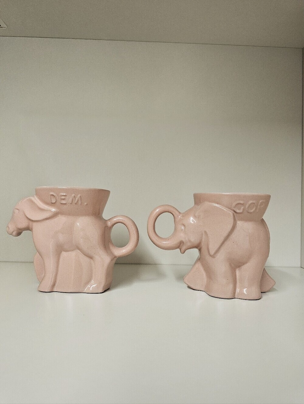 VINTAGE 1977 Frankoma Collectible Blush Pink Elephant & Donkey Planters (2)